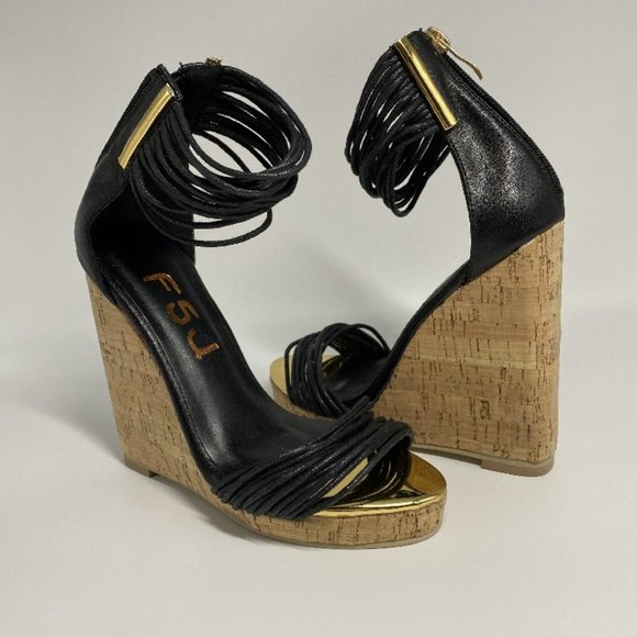 FSJ Women  Platform Cork Wedge High Heel Ankle - Picture 8 of 11